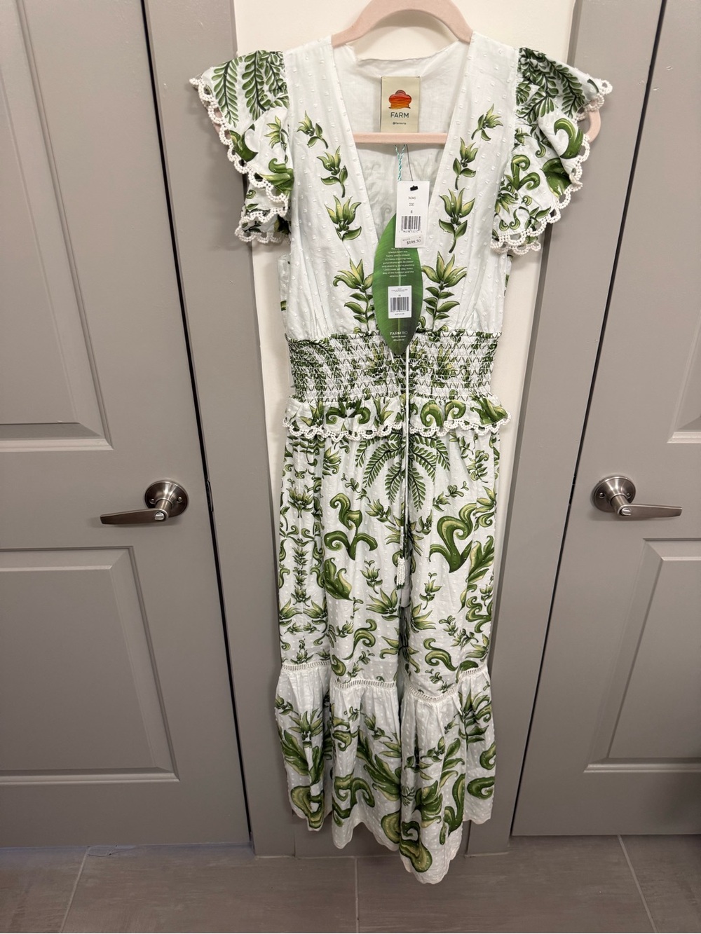 FARM Rio White & Green Botanical Tiered Maxi Dress